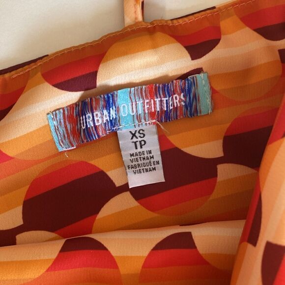 Urban Outfitters Orange & Red Geometric 70's Retro Mini Slip Dress Size XS - Picture 7 of 10